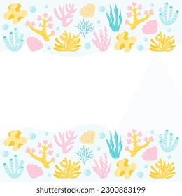 Background with coral reefs, algae and seaweed