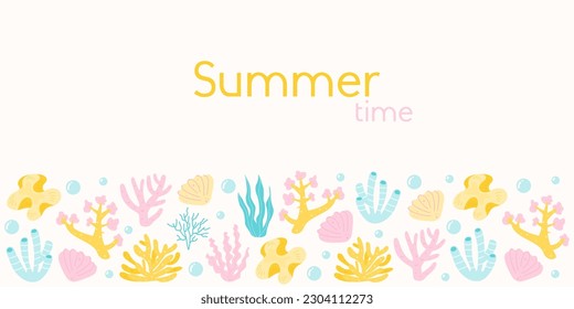 Background with coral reefs, algae and seaweed