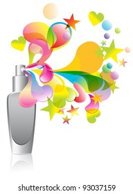 Background with cosmetic bottle splash over white, vector