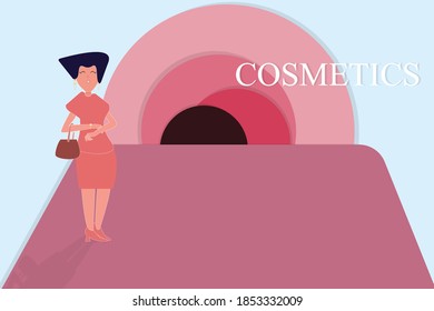 Background for the cosmetic products with women.Vector illustration.