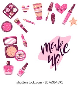 Background with cosmetics for skincare and makeup. Illustration for advertising. Beauty and fashion items.