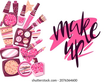Background with cosmetics for skincare and makeup. Illustration for advertising. Beauty and fashion items.
