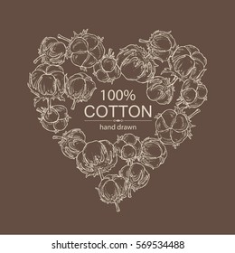 Background with cotton in the shape of a heart. hand drawn