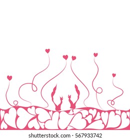 Background with couple cats and hearts. Valentine Day. Romantic card.
