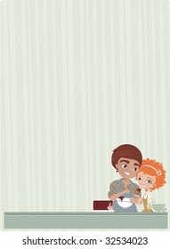 background of couple cooking in their kitchen