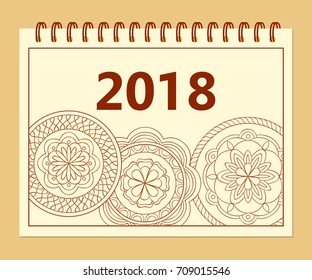Background for cover calendar year 2018 with hand drawn mandalas. Layout a5 horisontal page of spiral calendar year 2018. eps 10.