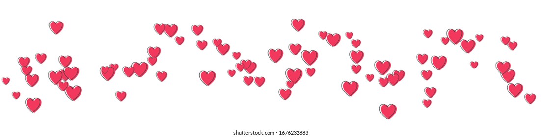 Hintergrund, Abdeckung mit roten Herzen. Herzen mit einer voreingenommenen Kontur auf chaotische Weise einzeln auf weißem Hintergrund. Vektorillustration.