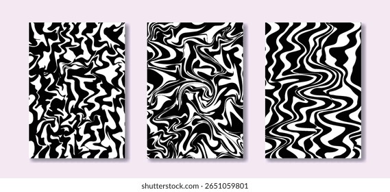 Diseño de la cubierta de fondo y del cartel con la onda líquida abstracta en color negro