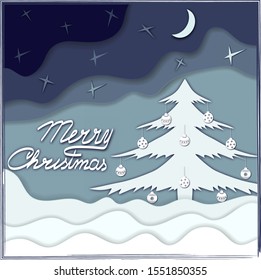Background for covers, invitations, banners, flyers, posters. Template design with winter christmas composition in paper cut style. Vector illustration