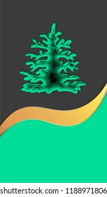 Background for covers, invitations, posters, banners, flyers, greeting cards, placards. Design template for branding, advertising with a winter Christmas spruce in the style of paper. Vector