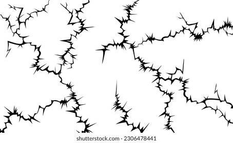 Background with cracks on the surface. Structure of black and white vector cracks. Earthquake destruction structure, wall crack or shattered cracked glass.