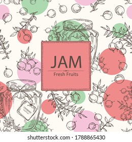 Hintergrund mit Cranberry-Beeren und Marmelade mit Cranberry. Vektorgrafik, handgezeichnet.