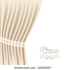 Background with cream velvet curtain. Vector illustration.