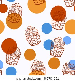 Background creamy cupcake vector seamless pattern. Vector illustration for invitation card, wrapping, wallpaper, web pages background, bakery or cafe menu, kitchen textile