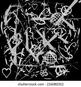 background created from various symbols and scratches and cracks