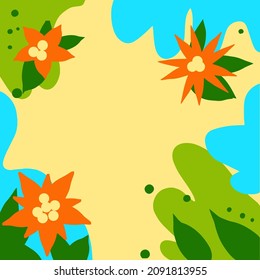 Hintergrund für die Erstellung von Sommerpräsentationen, Flyern mit farbigen Flecken und Pflanzensäulen