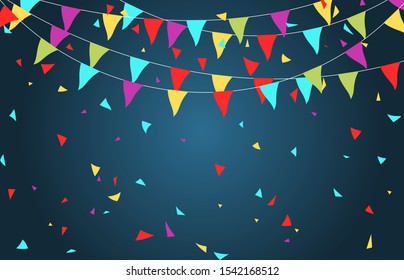 background Creative a beautiful greeting card with Colorful Party Flags.vector illustration.