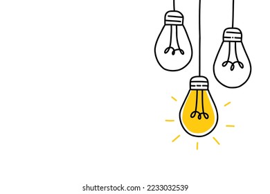 Background creative idea with hand drawn light bulbs and lines