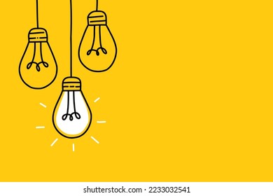 Background creative idea with hand drawn light bulbs and lines