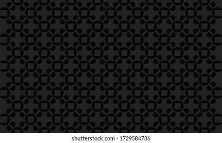 Background creative pattern of different geometric shapes with indented outline. Vector graphics on a black background.