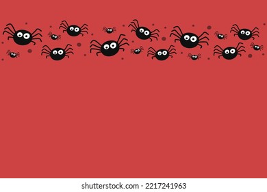 Background with creepy hanging spiders. Halloween card. Vector