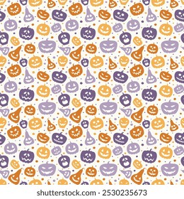 Background with creepy pumpkins. Halloween texture. Vector