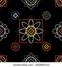 Background cross stitch ornament vector illustration. Seamless pattern.