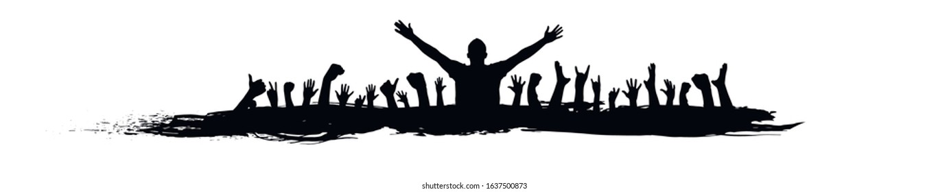 Background with crowd people. Applause cheerful people in party.