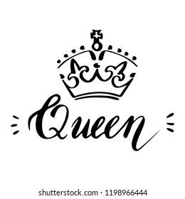 Elegant Handdrawn Queen Crown Lettering Graphic Stock Vector (Royalty ...