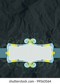 background of crumple paper with decorative label, vector illustration
