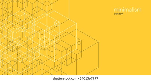 Background from cubes and lines. Linear geometric drawing.Abstraction,Vector illustration.