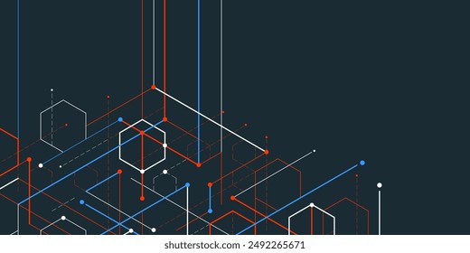 Fondo de cubos y líneas. Dibujo geométrico lineal. Abstracción, Ilustración vectorial.