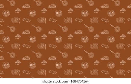 background culinary dishes brown color. doodle sketch vector