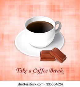 Background with cup of coffee with chocolate. Take a coffee break. EPS10 vector