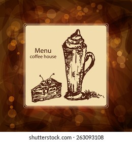 Background with cup of coffee , hand drawn 
