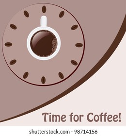 Background with a cup of coffee looking like a clock