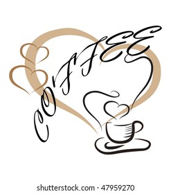 background with cup of coffee and lovely hearts
