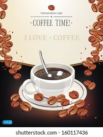Background with cup of coffee and old paper. Vector illustration