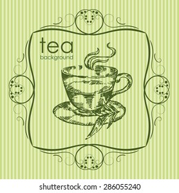 Background with cup of tea. hand drawn.