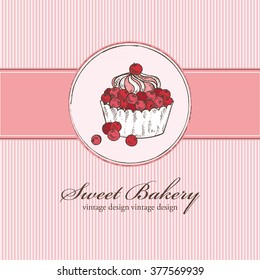 Background with cupcake and cranberry , hand drawn