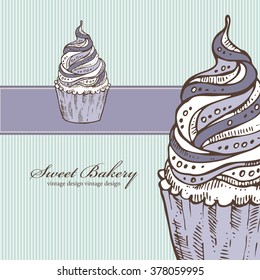 Background with cupcake  , hand drawn