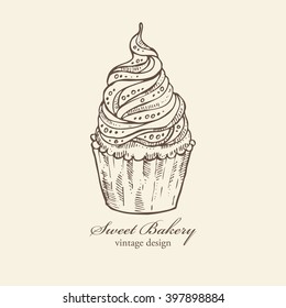 Background with cupcake , hand drawn