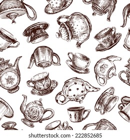 background with cups and teapots