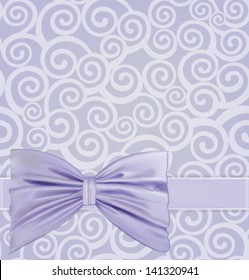 Background with curlicues, ribbon and bow. Vector illustration