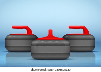 Background Curling stones on ice field . Equipment for teams sport game. Vector Illustration.