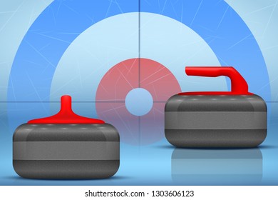 Background Curling stones on ice field . Equipment for teams sport game. Vector Illustration.