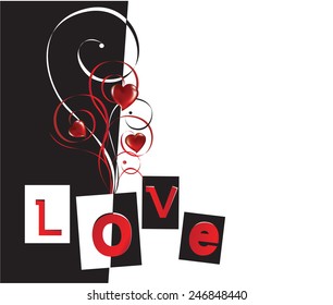 Background of curls and hearts. Vector illustration