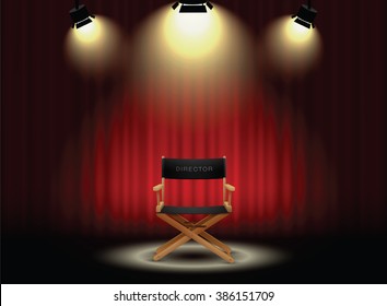 background curtain and director's chair with spotlight