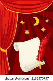 Background With Curtains Stage. Illustration For Theatrical Performance.