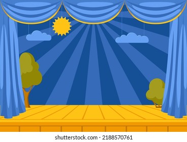 Background With Curtains Stage. Illustration For Theatrical Performance.